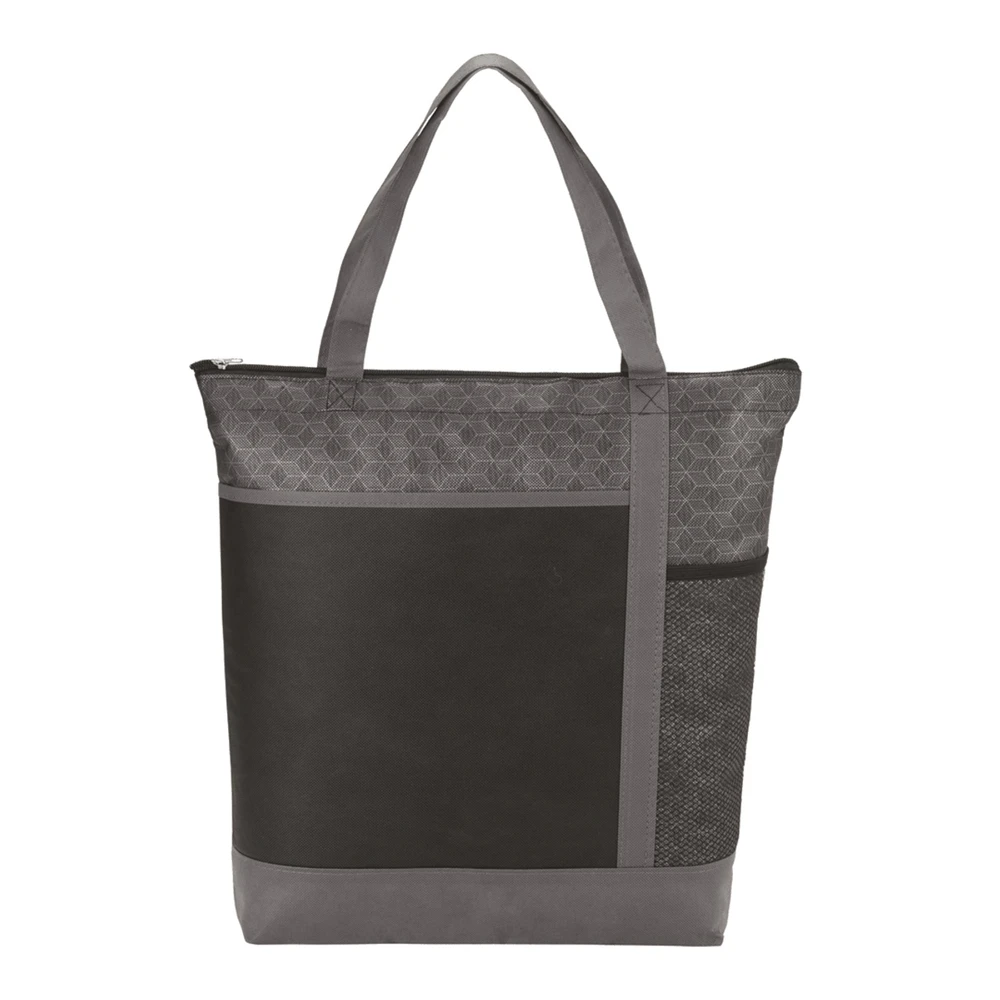 Custom Eco Friendly Zippered Main Compartment 80g Non Woven Polypropylene Tote Bag With Mesh Pocket