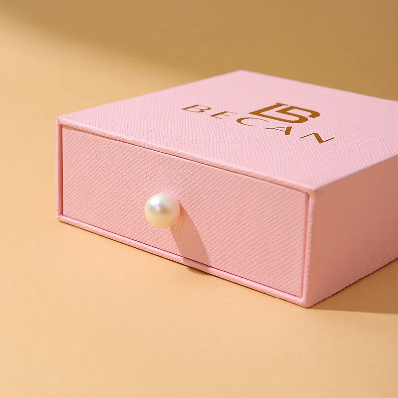 Vintage Customizable Luxury Magnetic Sliding Drawer Jewelry Box with Gold-stamped Logo Portable Necklace Packaging details