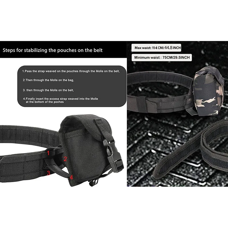 Premium Durable Tactical Belt with Quick Release Accessory Pouches Detachable and Adjustable Duty Belt with Heavy-duty Buckle