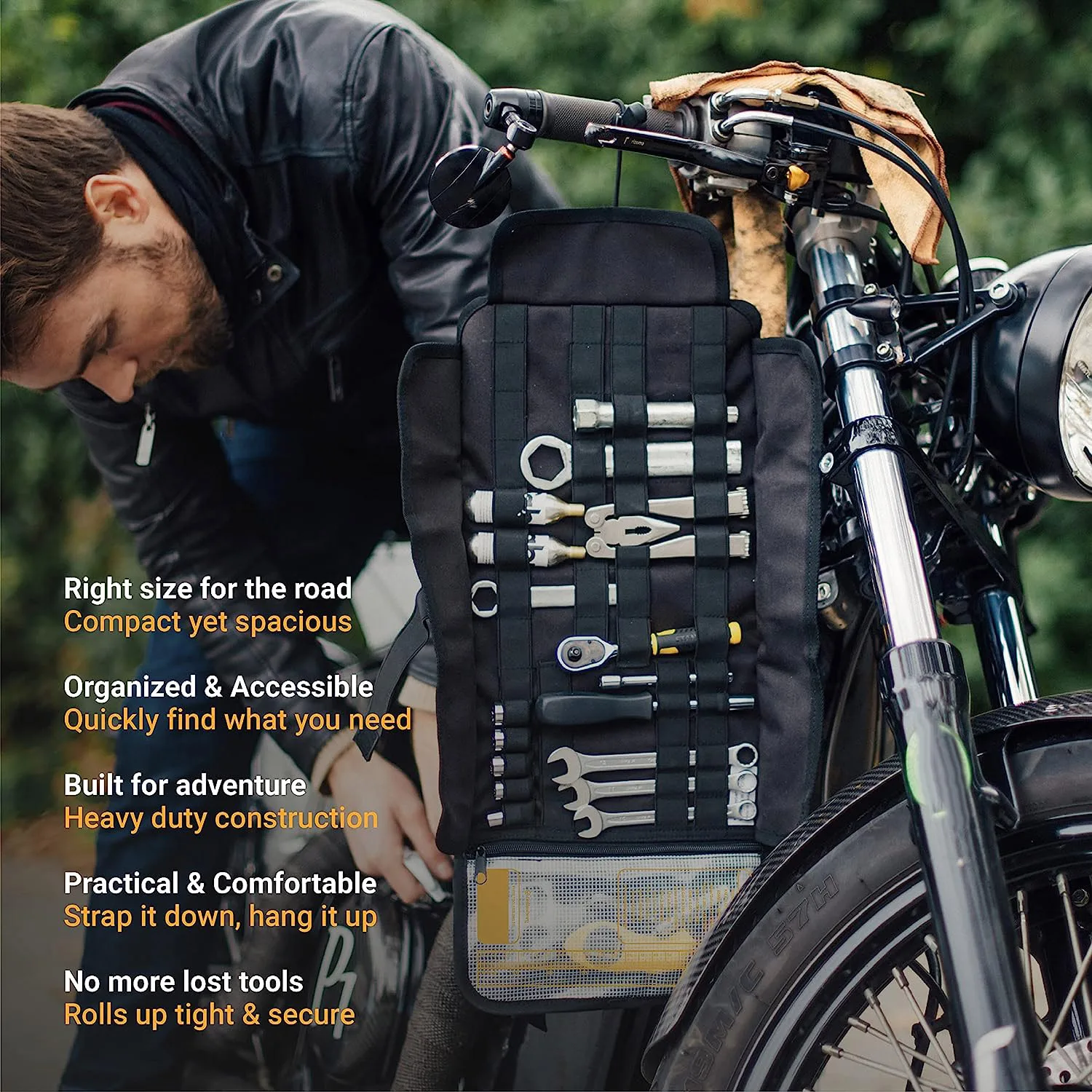 BSCI Factory Premium OEM Custom Motorcycle Wrench Roll up Organizer Pouch Wrap Tool Roll Outdoor Motor Bag