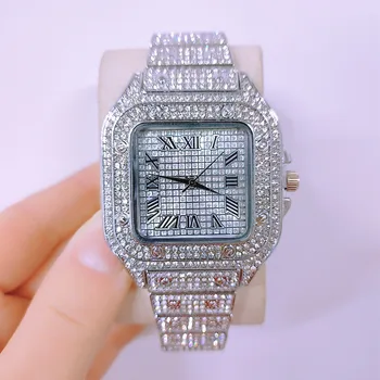 Wholesale Slim Stainless Steel Bling Crystal Rhinestone Quartz Watch Wrist Brand Slim Hip Hops Iced Out Watches For Men Women