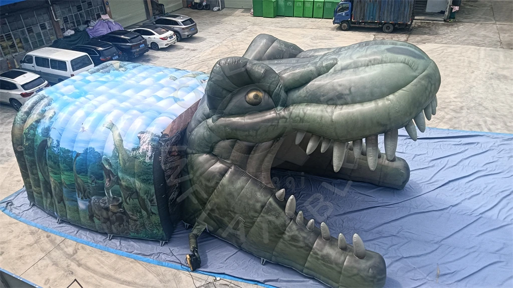 Chongqi Made Vivid Painting Inflatable Dinosaur Tent Show Theme Dino Tunnel  House