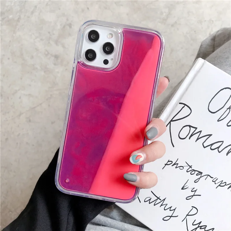 In Stock Liquid Neon Flowing for iPhone Case Glow in the Dark Luminous Quicksand Phone Case for iPhone 16 15 14 13 12 11 Pro Max