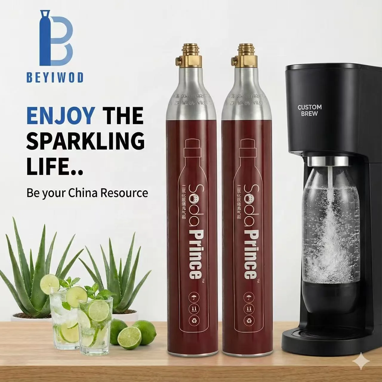 BEYIWOD 0.6L Aluminium CO2 Cylinder 1800psi 1kg Empty for Soda Maker Machine CE/TPED/DOT Certified