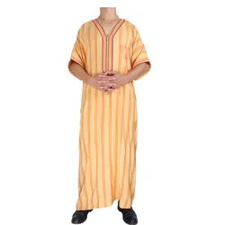 High Quality Arab Men Stripe Design Short Sleeve Islamic Clothing