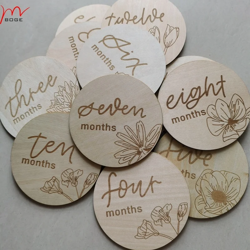  Floral Theme Monthly Milestone Tags Natural Wood Milestone Disk
