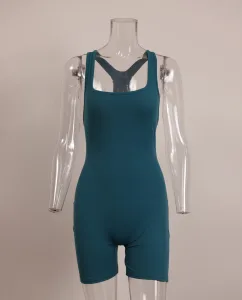 New OYV Bib Shorts Sleeveless Hollowed Out High Waist Tight Yoga Jumpsuit