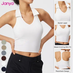Janya High Quality Racerback Tank Top Women Custom Logo Sleeveless Ladies Crop Vest Casual Fitness Wear Stylish Lapel Crop Top