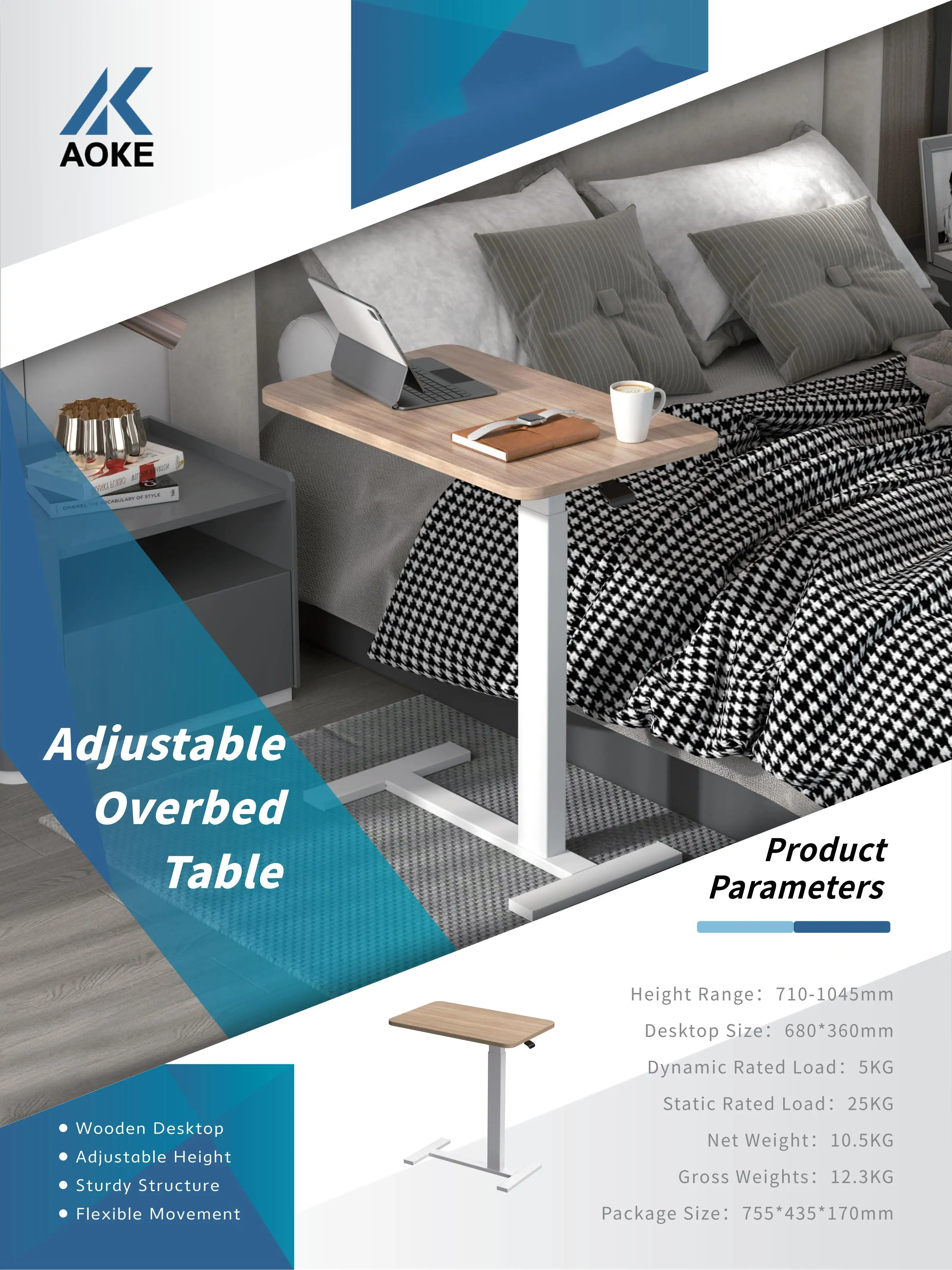 Adjustable Hospital Dinner Table Medical Gas-Spring Folding Overbed Table  Gaming Stand Desk