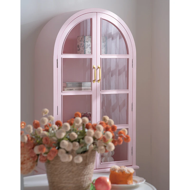 Home Nordic Decors Arch Storage Sideboard Vintage Glass Door Pink