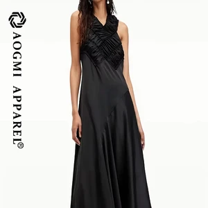 Couture Fashion Women's V-neck Pleated Taffeta 100% Silk Maxi Empire Gown