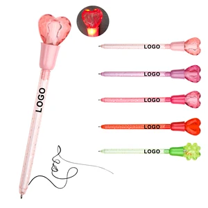Custom Logo Printed  Advertising Plastic Love Shaped LED Light Ballpoint Pen With Christmas Halloween Kids Gifts Promotional