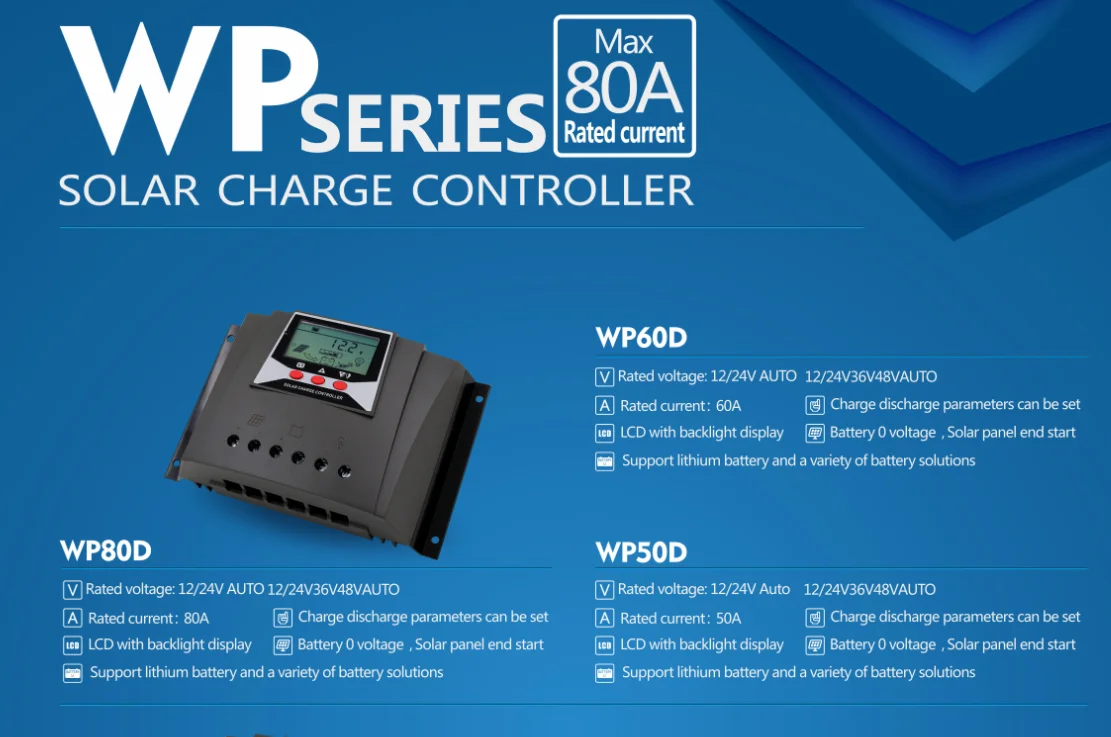WP6024 WP6048 Controlador Solar Regulator PWM Chargee Controller WP Series for Energy Power Lithium Acid Gel Battery