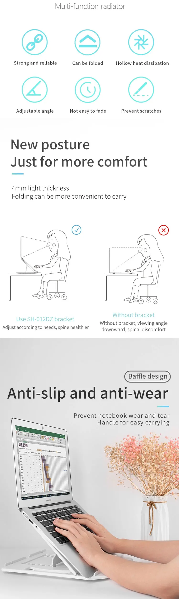 Accessories Desktop Notebook Phone Holder Height Adjustable Foldable Laptop Stand