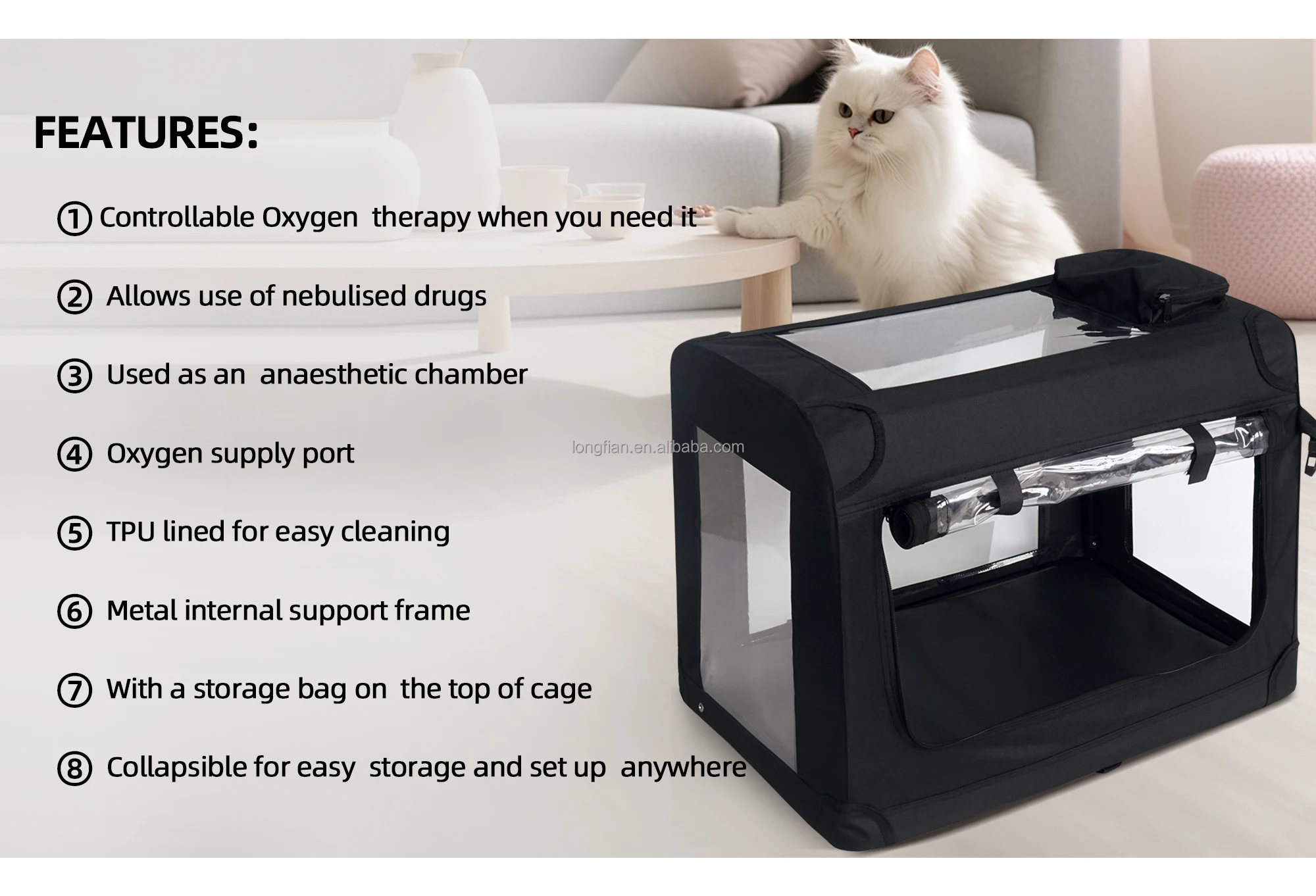 Longfian Animal Oxygen Therapy Cages Work With Oxygen Concentrator