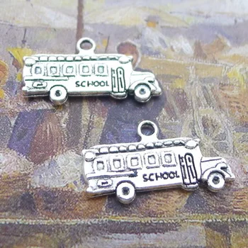 AA018284 Charms school bus 13x23mm Antique Silver Color Pendants Making DIY Handmade Tibetan Finding Jewelry