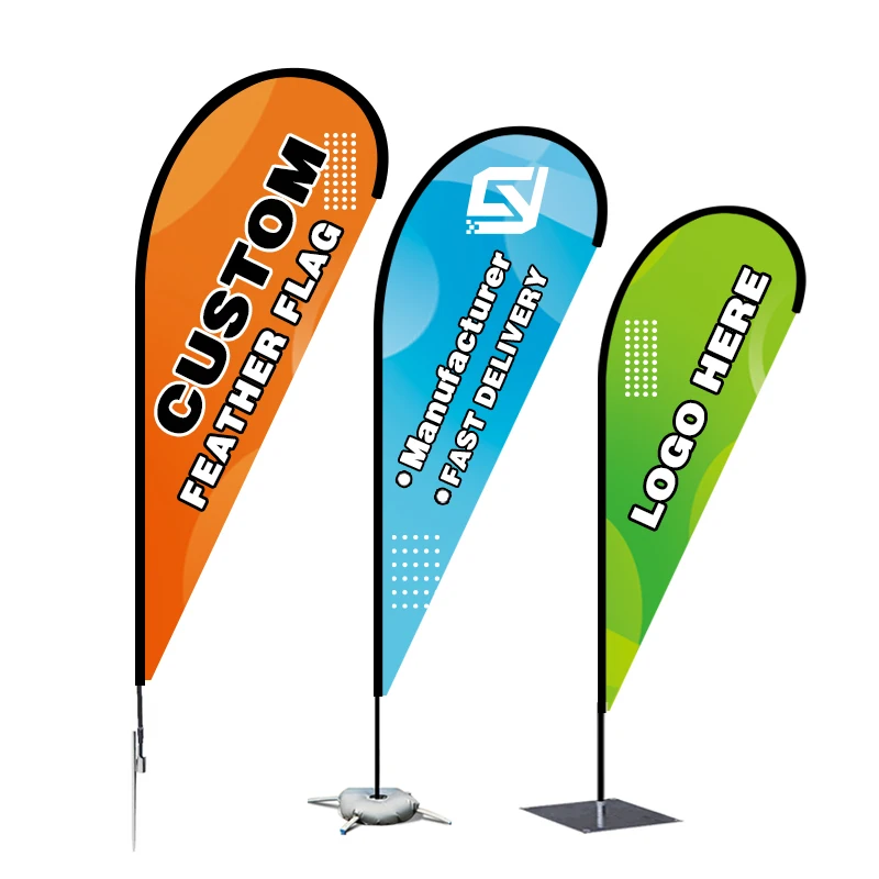 Outdoor Custom Logo Design Printed Custom Flying Feather Teardrop Beach Flag Banner with Poles Spike Cross Base for Advertising