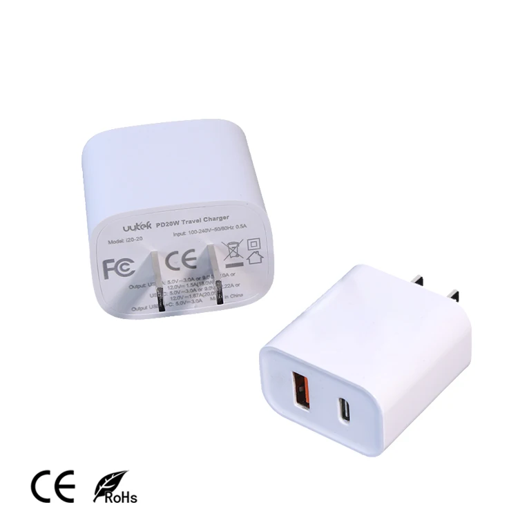 2025 New Product I20-20 US PD20W Usb c Travel Charger for iPhone Wall Charger with USB-A+C Port