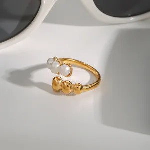 MW Elegant 18K Gold Plated Open Ring for Women Adjustable Stainless Steel Fashion Jewelry Stylish Trendy Wedding Engagement Gift