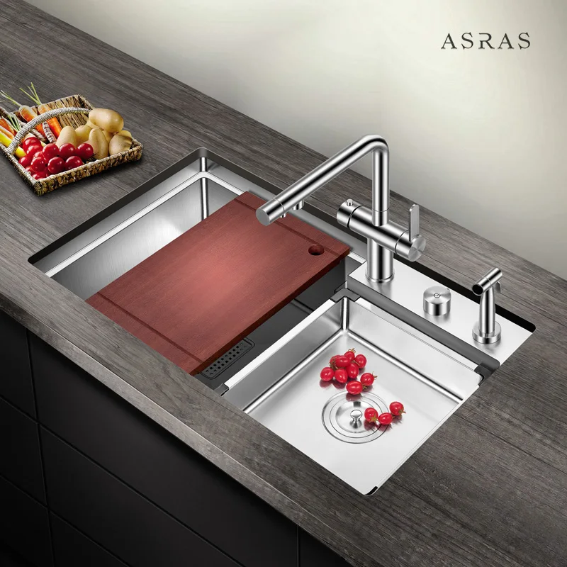 Asras不锈钢304单碗阶梯式水槽7947J-2手工厨房水槽| Alibaba.com