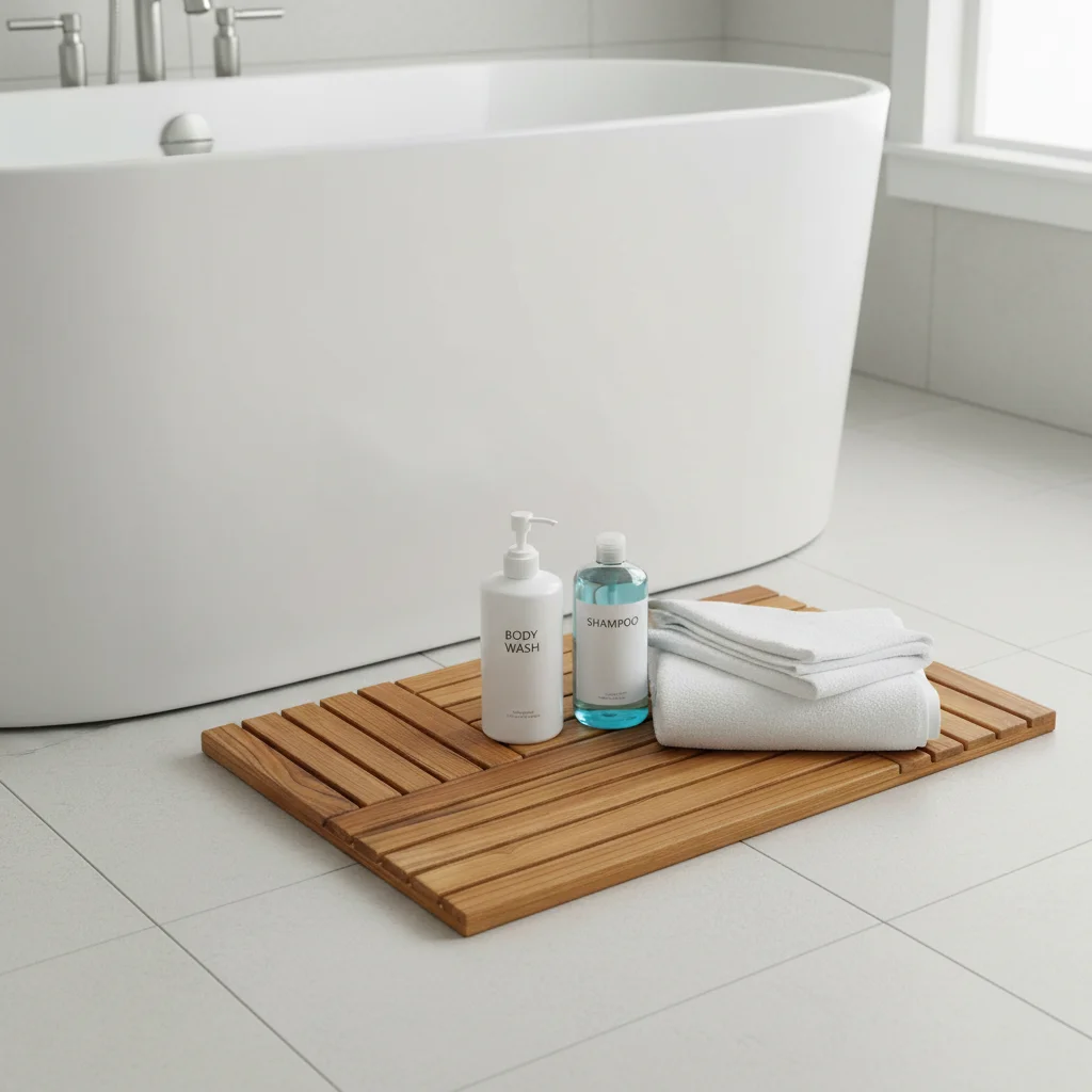 Wholesale Luxury Teak Wood Eco-Friendly Classic Bath Mats Non Slip Custom Wooden Shower Mat for Inside Shower Spa Home Outdoor