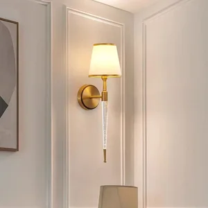 Modern Decor Wall Sconces Lamp Bedside Golden Fabric Shade Wall Light for Indoor Living Room Hallway