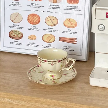 High Quality Vintage European Style Floral Porcelain Tea Cup Set Ceramic Saucer Included