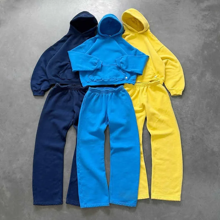 Salati Custom Winter Oversized Cotton Baggy Blank Hoodies and Sweatpants Set Man Jogging Suit Sweatsuit Sports Tracksuit for Men