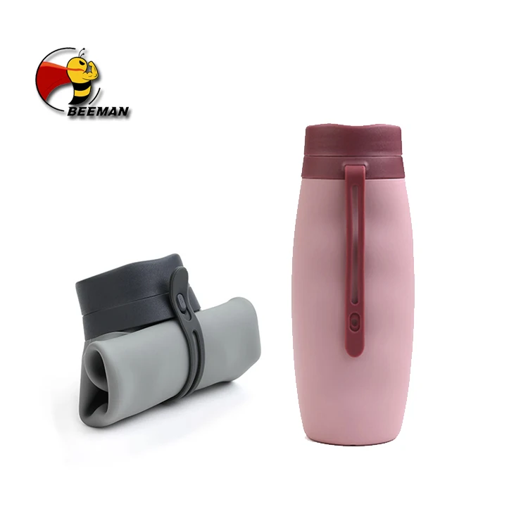 Beeman Eco Reusable Foldable Collapsible Water Bottle Silicone Handle Holder Travel Sport Water Bottle
