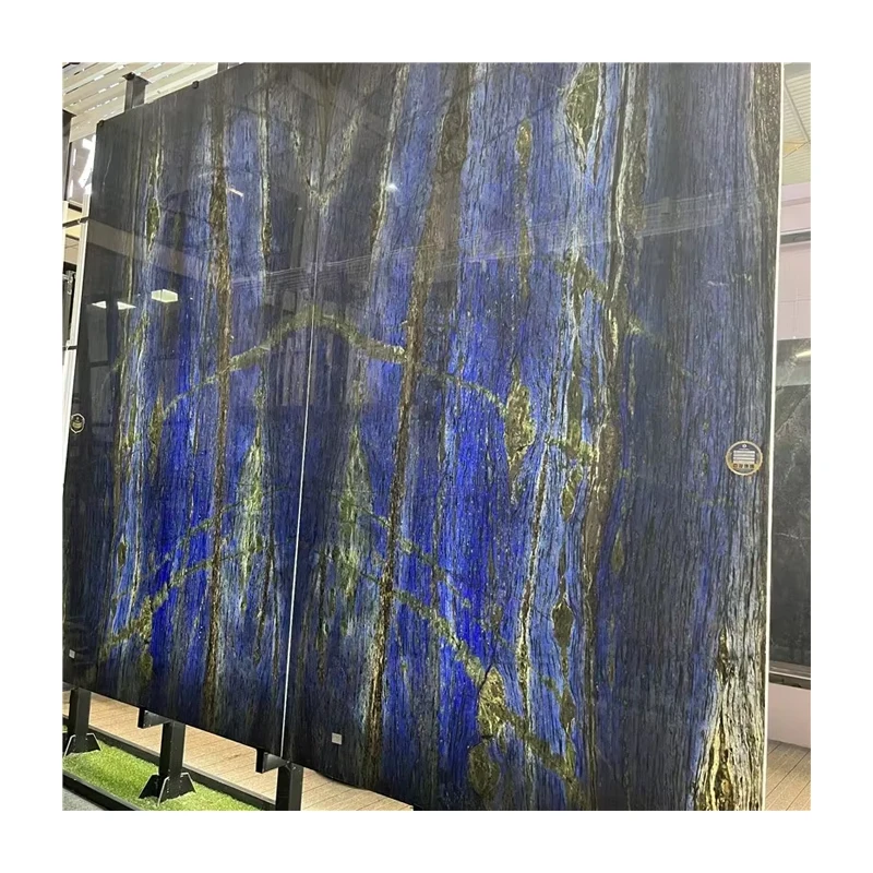 Luxury Azul Bahia Quartzite Backlit Bookmatched Slab for Wall Natural Azul Bahia Granite for Villa Decor