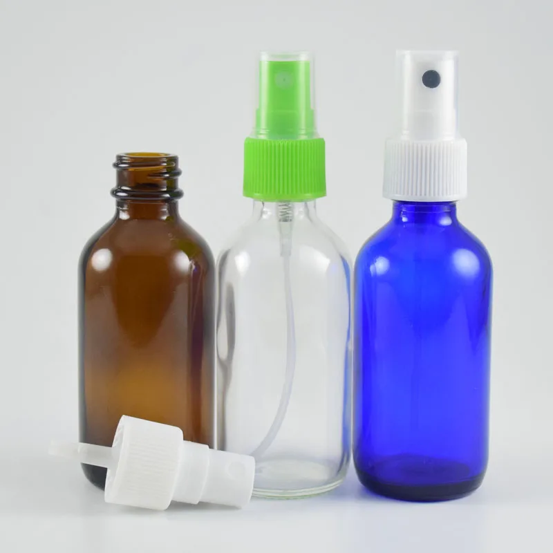 Spray 20 # 24 # 20mm Neck Sprayer 30ml 60ml Amber Blue Green Clear Glass Bottle