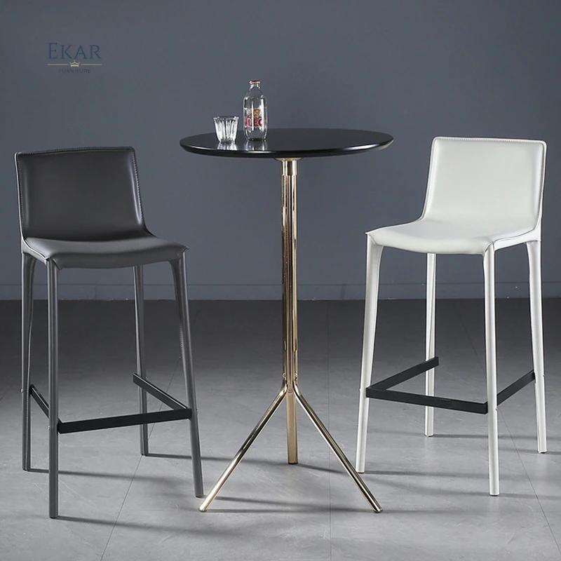 Ekar Furniture Foshan Supplier Nordic Design Saddle Leather Luxury Home Bar High Chair supplier