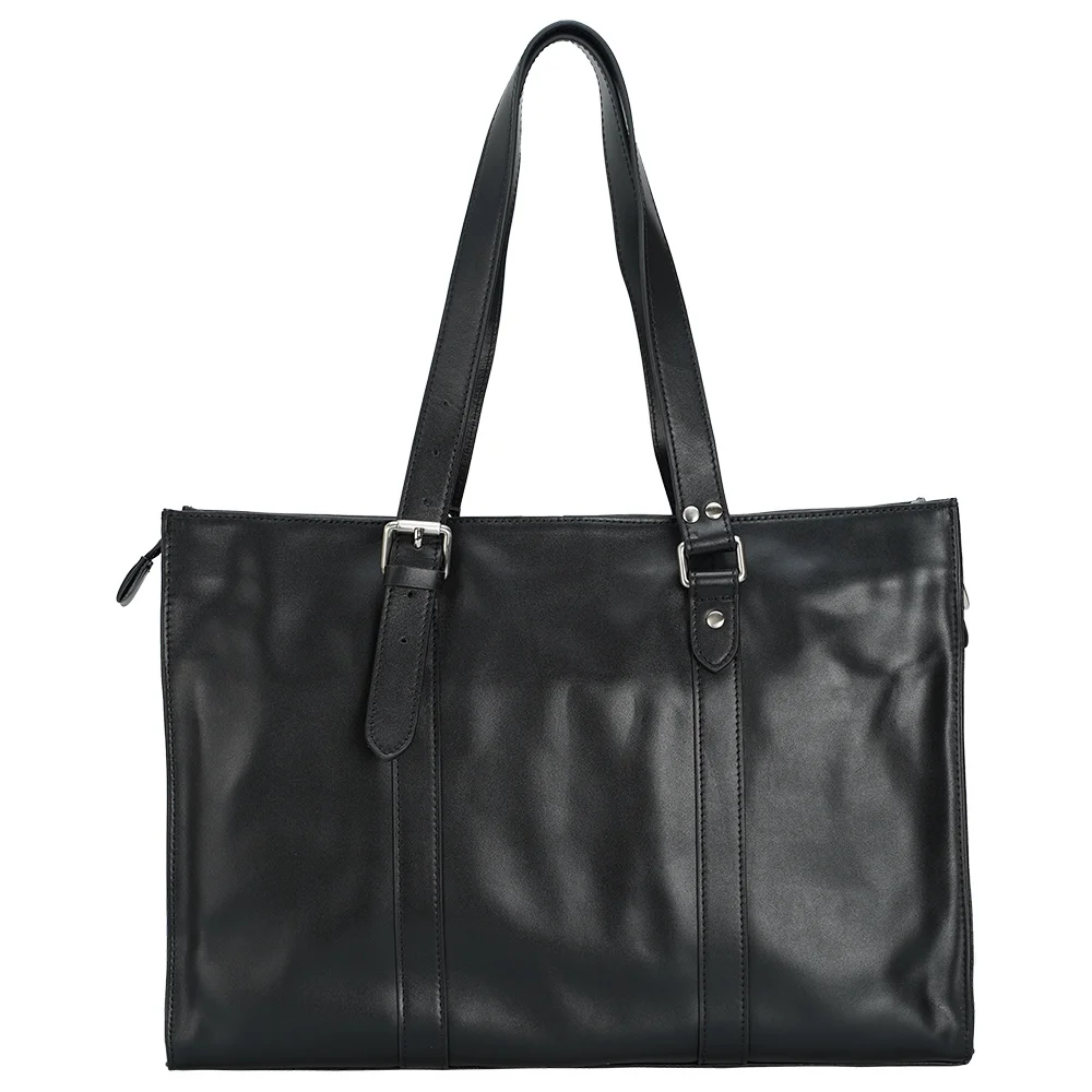2025 New Fashion Custom Genuine Leather 15.6 Inches Laptop Briefcase Handbag Bag Black Napa Leather Briefcase for Man