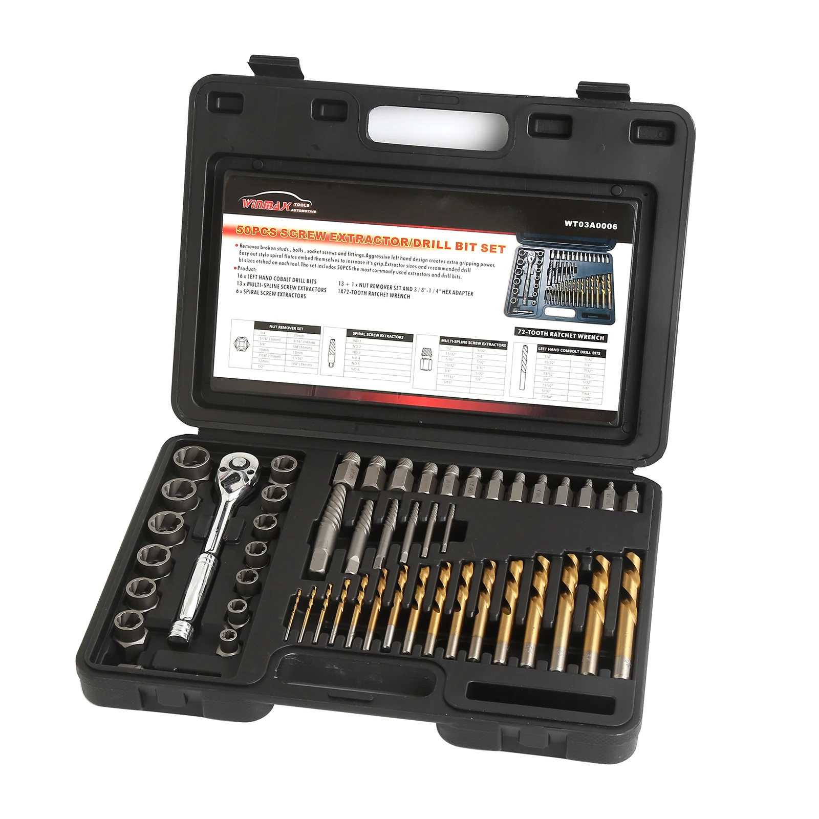 Winmax 50piece Screw Extractor And Drill Bit Set 4in1 Screw & Nut