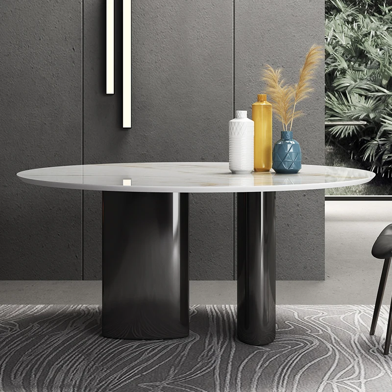 Great Foshan Factory Modern Rock Board Round Table Household 10 People 8 People Hotel Villa Rotating Large Round Dining Table