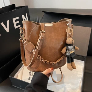 Customized Fashion Designer Ladies PU Leather Bucket Handbag Cheap Women's Shoulder Slant Handbag Crossbody Bags