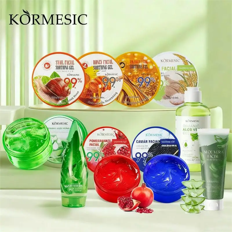 KORMESIC 300g 99% Natural Aloe Vera Gel Wholesale Organic Moisturizing Honey Rice Caviar 24k Gold Snail Facial Soothing Gel