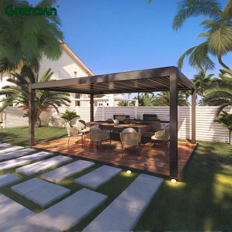 Remote Control Motorised Outdoor Aluminium Louvered Roof Pergola Bioclimatique Garden Arches Arbours Pergolas