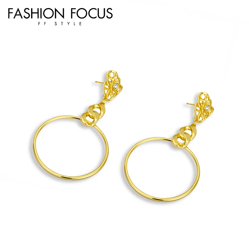 Factory Manufacturer Brass 18K Gold Plated Women Elegant Jewelry Circle Hoop Drop Earrings(图3)