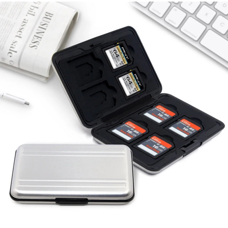 Silver Micro Sd Card Case Storage Memory Card Aluminum 16pcs Sd Card