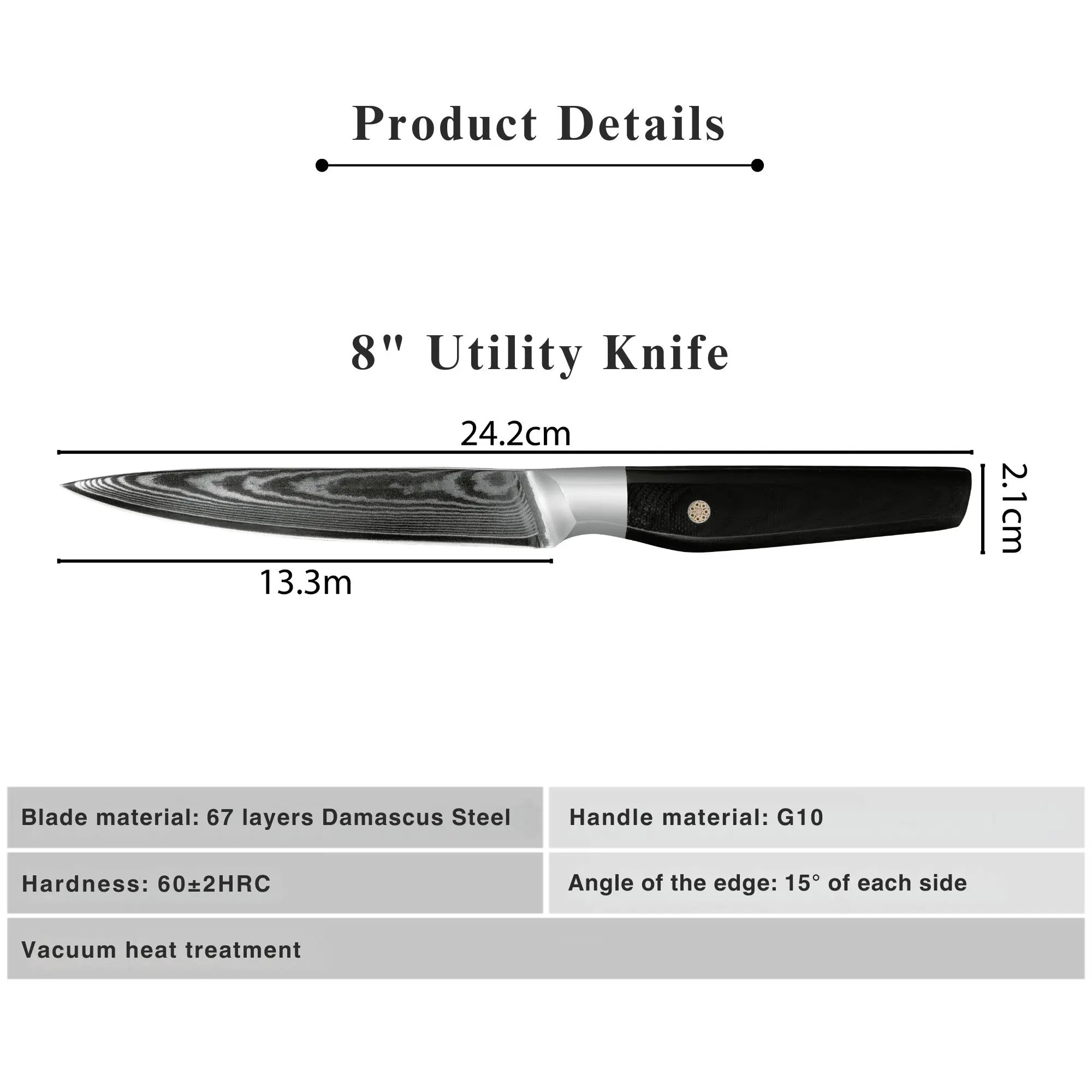 JJ 8" Utility Knife Japanese 67 Layers Damascus Steel with Octagonal G10 Handle Custom Kitchen Knife