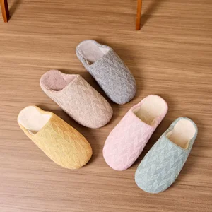 Japanese Style Indoor for Couple's Lightweight Plush Warm Closed Toe Toe Fur Winter Comfort Soft TPR Anti-Slippery Indoor