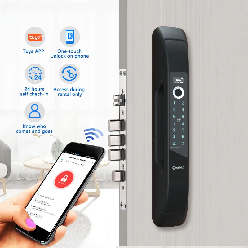 Serrure Connectée WINFREE HC-02Y Pour Porte Coulissante – Contrôle Par App Tuya, Wi-Fi/Bluetooth, Argent.