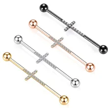 1PCS long pole stainless steel jewelry Cross with diamond ear bone nails Women's long ear piercing jewelry Fashion body jewelry