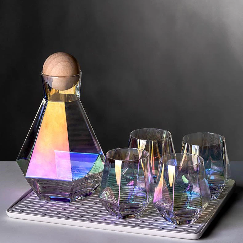 Crystal Rainbow Cocktail Pitcher and Glasses Set