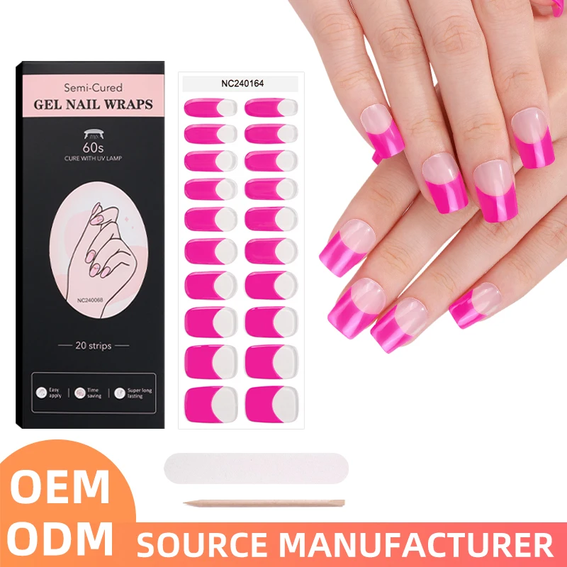 product high quality semi cured white romantic french nail gel strips long lasting elegance gel nail sticker-3
