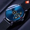9 Mesh Strap Black Case Blue Dial