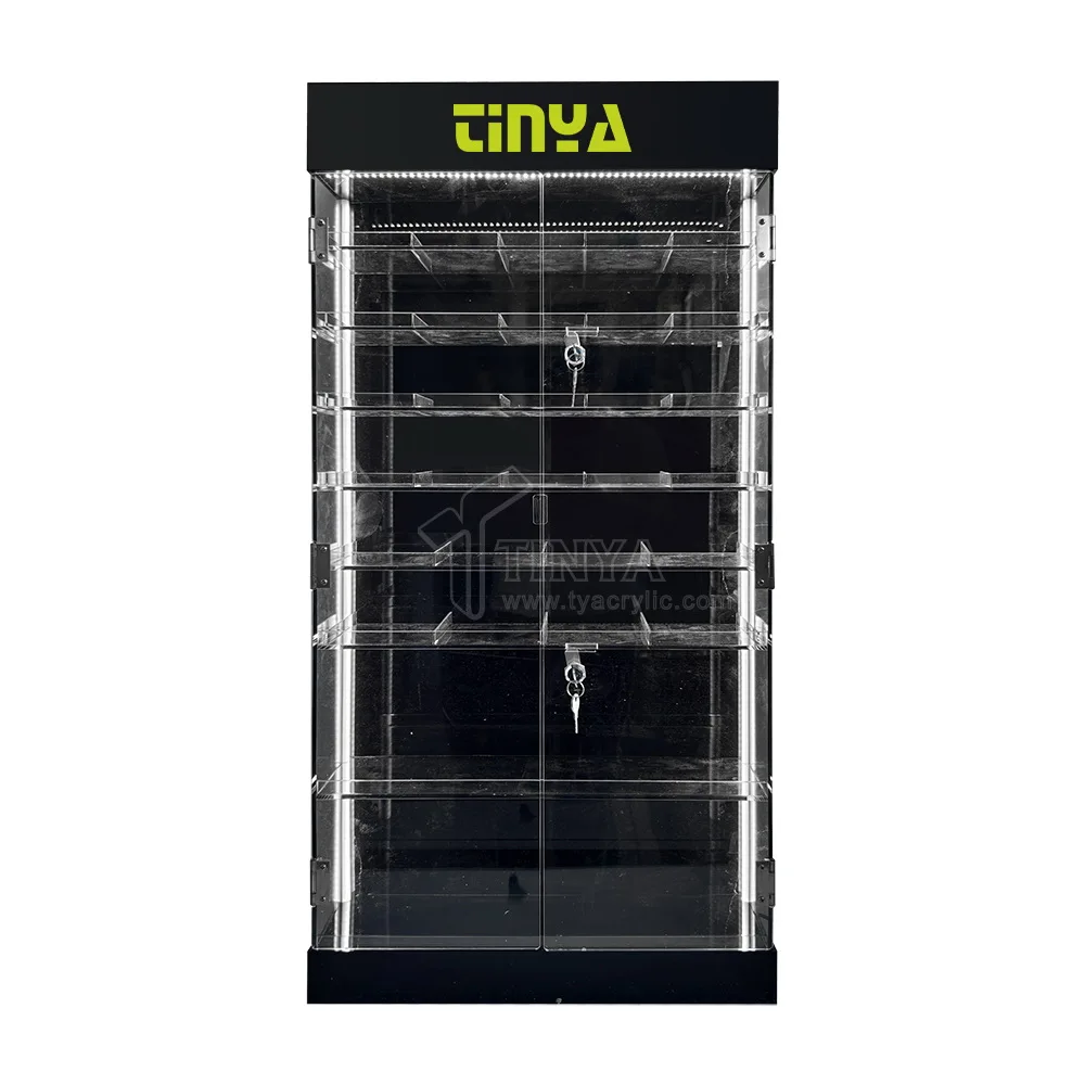 High Quality Smoke Shop Display Showcase With Led Light Lockable Glass Cabinet Display Cases for Smoke Shop