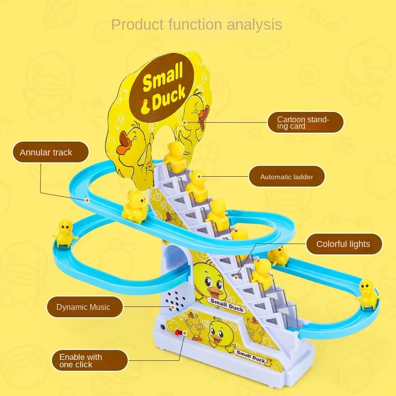AiJH Electric Slide Track Small Duck Educational Toys With 6 Ducks Slot Plastic Railway Race Slide Track Small Duck Set