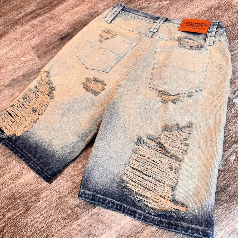 Jorts Manufacturer Custom Streetwear Ripped Cotton Oversized Vintage Distressed Acid Washed Baggy Denim Jean Short Jorts for Men gallery 3